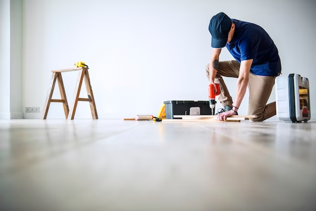 Person drills into wood during home renovation project